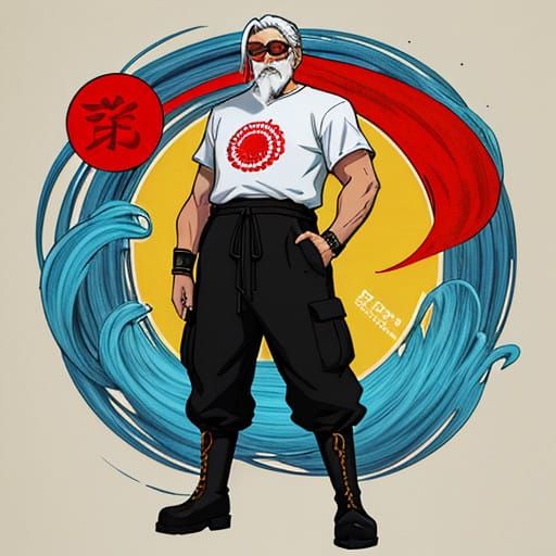 Confident Asian Sage in Vibrant Comic Style