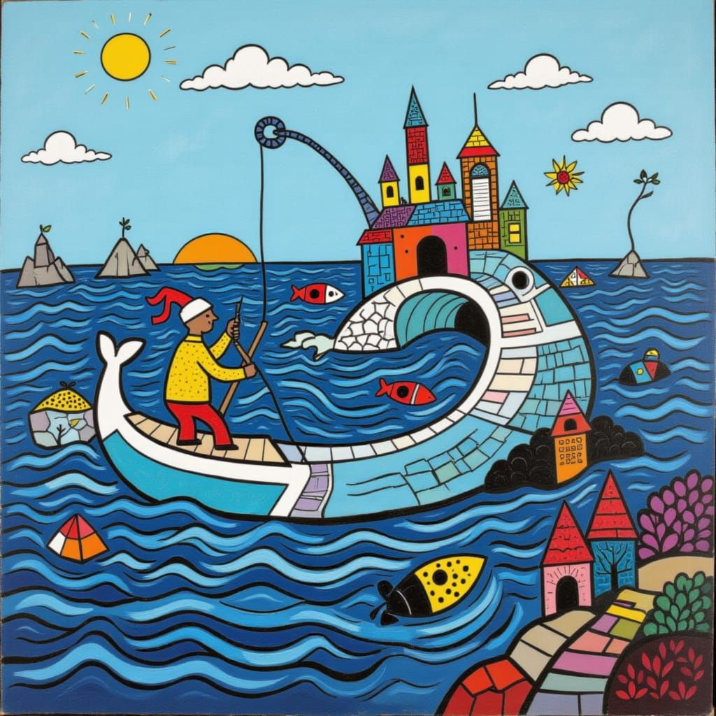 Fisherman Hooks Giant Fish in Whirlpool