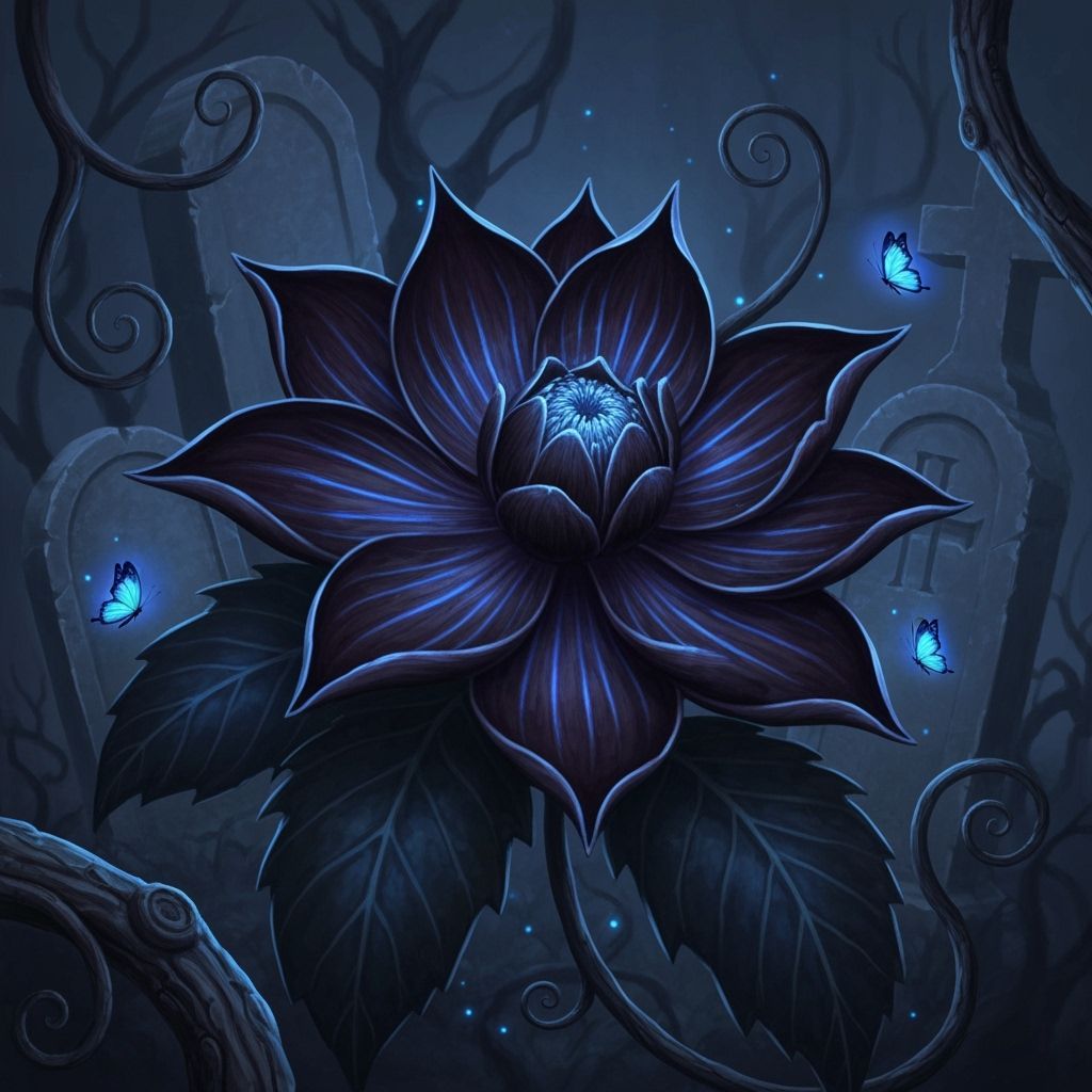 Exotic Dark Flower with Luminous Blue Veins