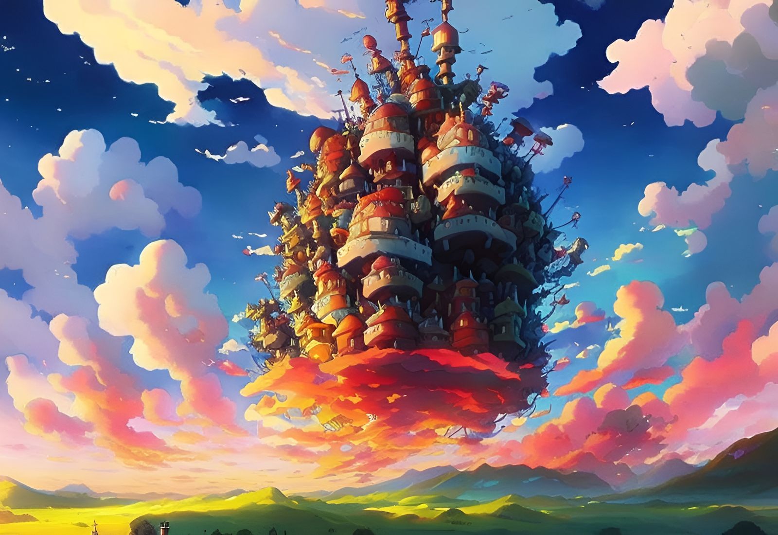 Flying Fantasy Castle in Anime Key Style