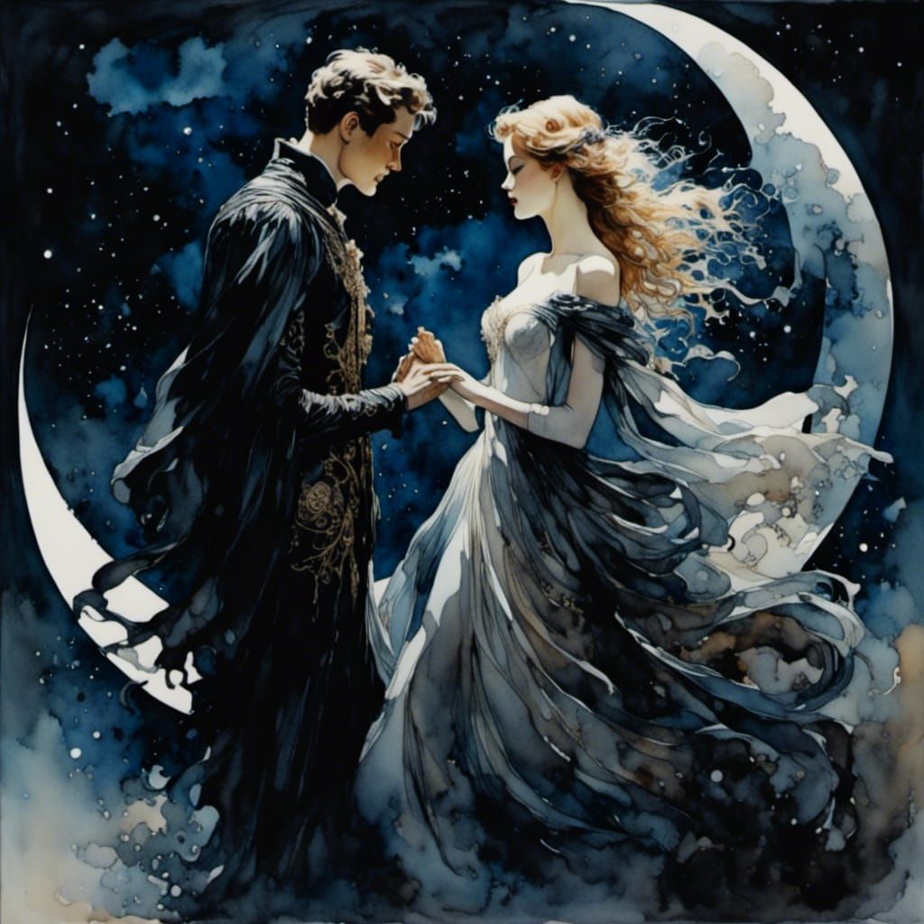 Lovers Holding Hands in Romantic Watercolor Style