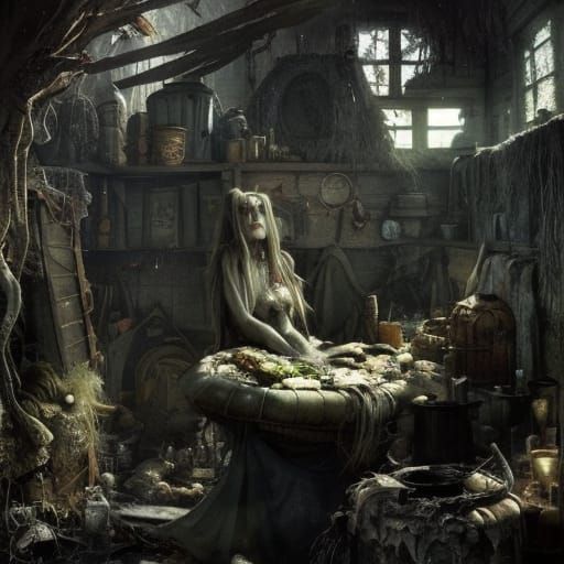 Bog Witch Hag House in Grimy Dark Fantasy Style