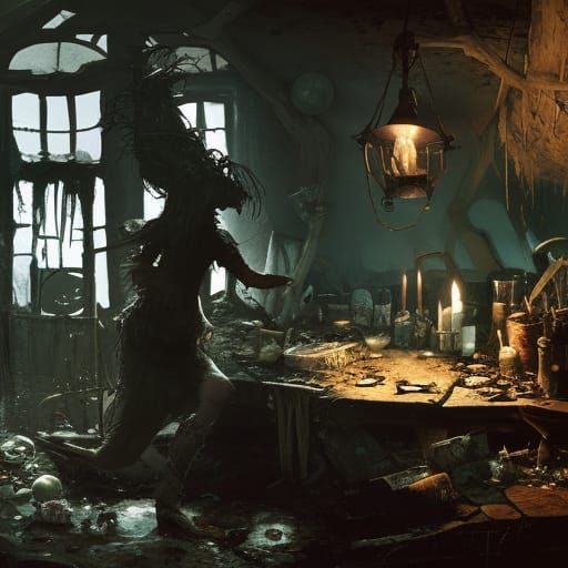 Annis Hag Witch in Bog House: Digital Art