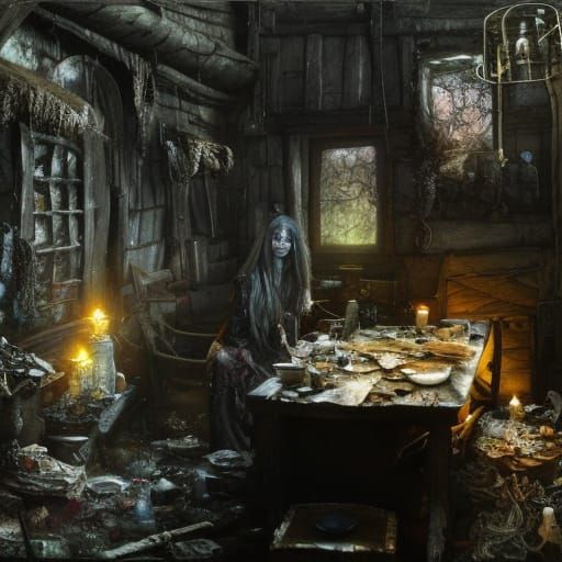Annis Hag Witch in Bog House, Digital Art
