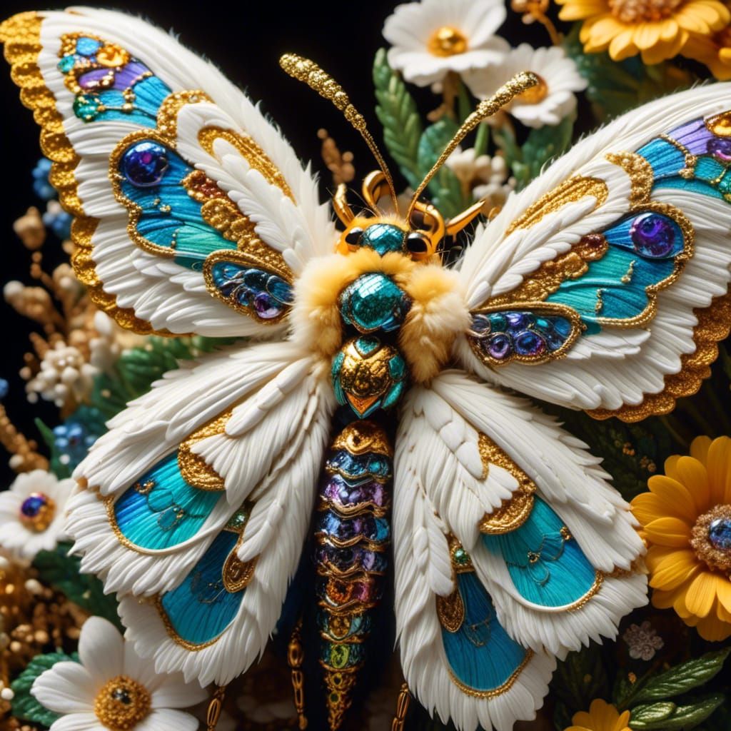 Macro Butterfly Pollinating Flower in Van Gogh Style