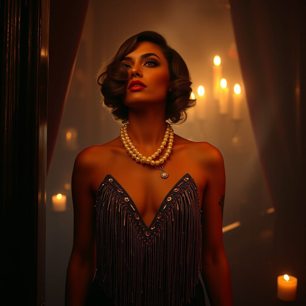 Elegant Flapper Singer in Art Nouveau Style