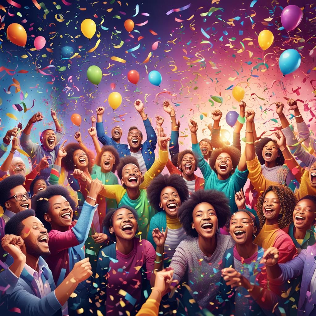 Joyful Celebration with Confetti and Balloons