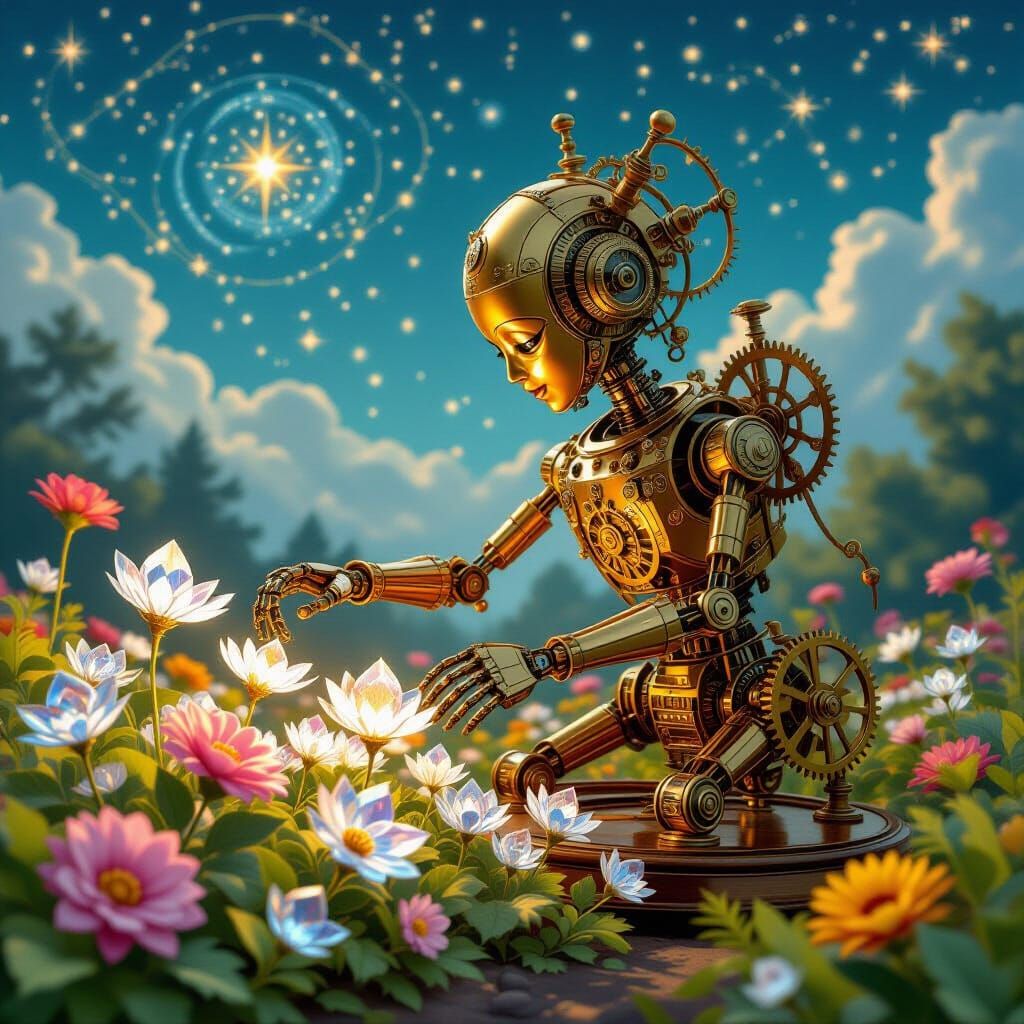 Clockwork Automaton Tends Crystalline Garden
