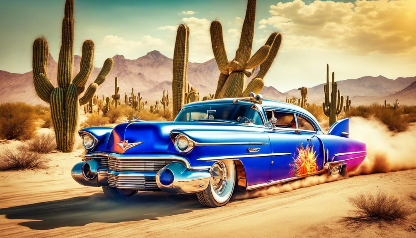 Vintage Cadillac Races Across Steampunk Desert