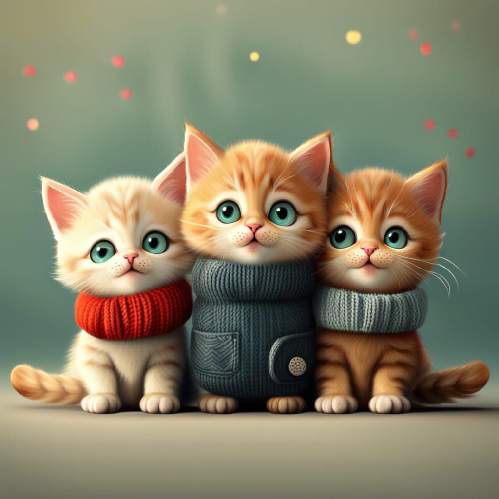 Kittens Wearing Upcycled Mittens