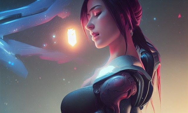 Futuristic Cortana in a Galaxy Scene