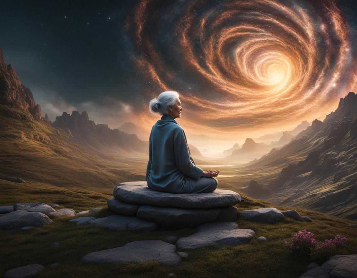 Cosmic Meditator in Surreal Cinematic Style