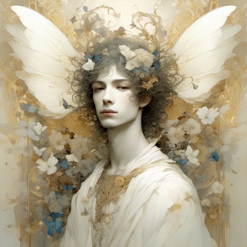 Celestial Man with Butterfly Wings in Surreal Portrait