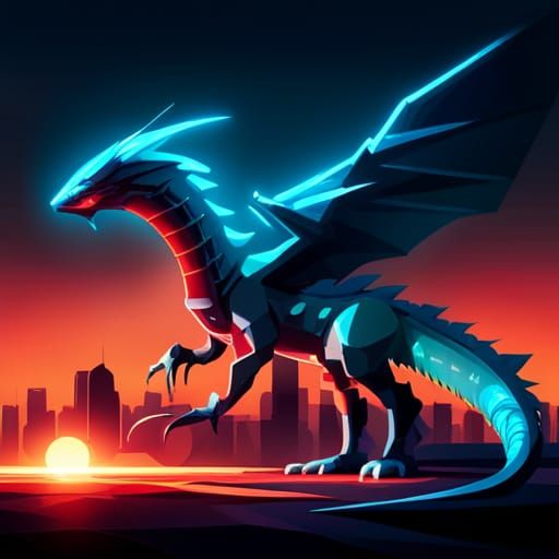 Futuristic Metallic Dragon in Cyberpunk Neon Cityscape