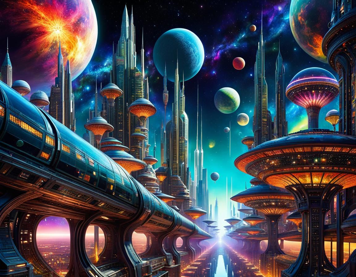 Ethereal Teslapunk City in Alien Sky