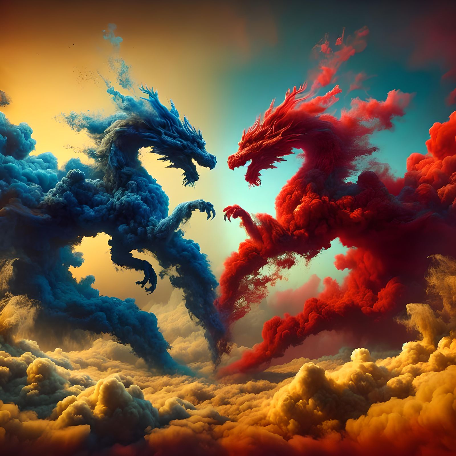 Smoky Dragons Form a Heart in Surreal Sky