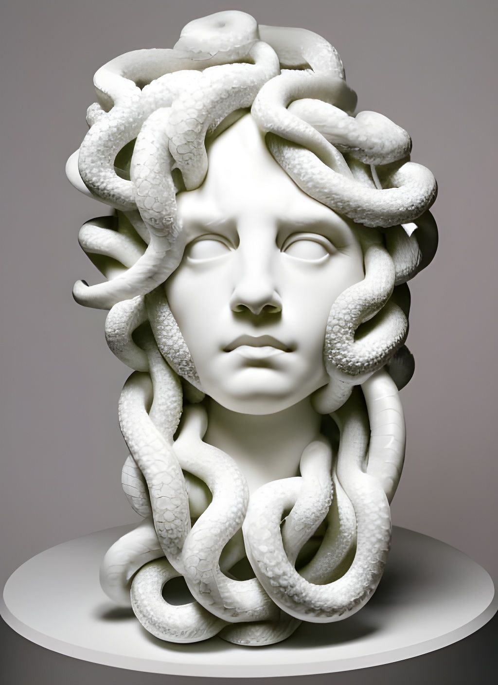 Medusa as White Marble Sculpture by Arsham and Jean