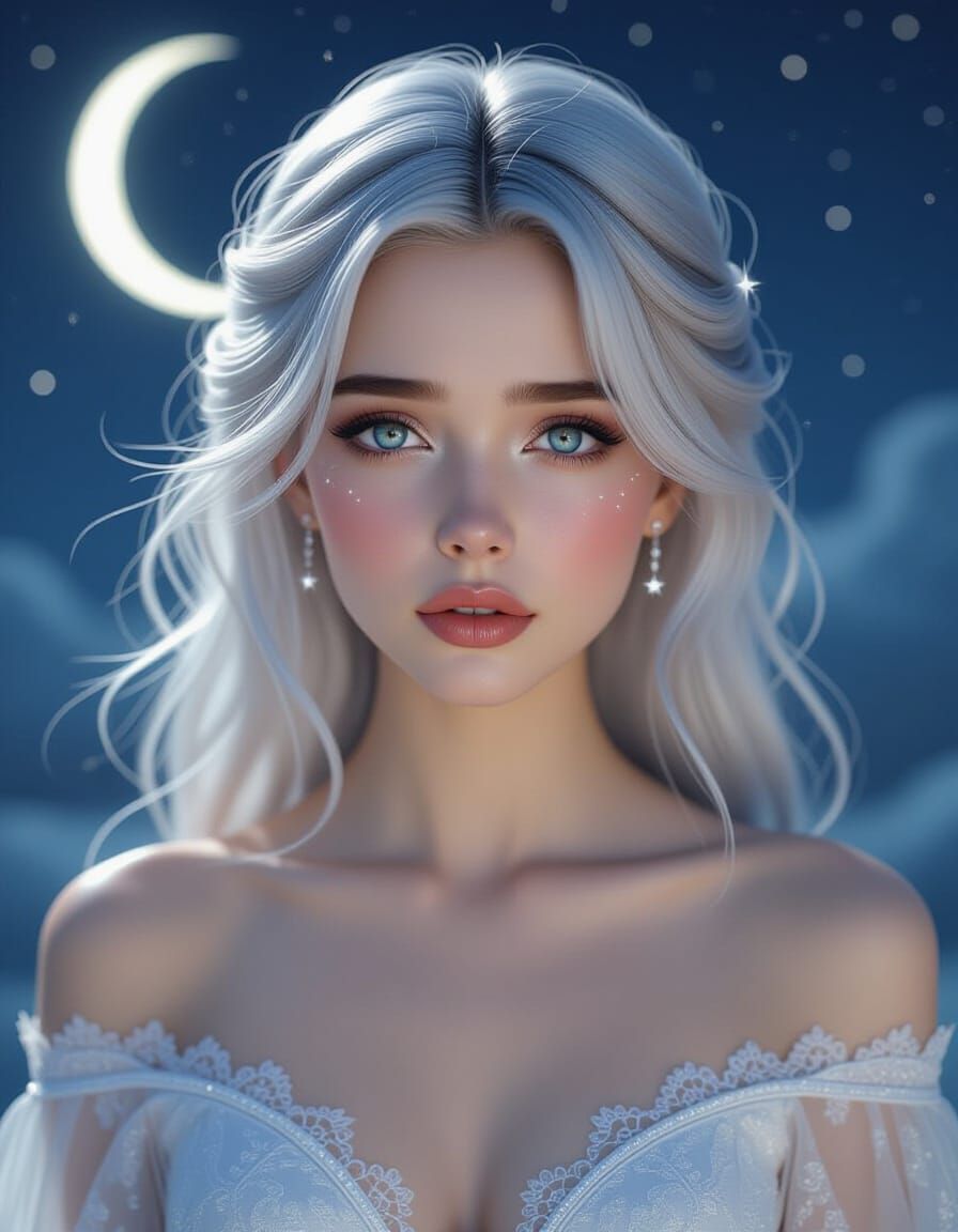 Luminous Portrait of a Woman with Lunar Tears