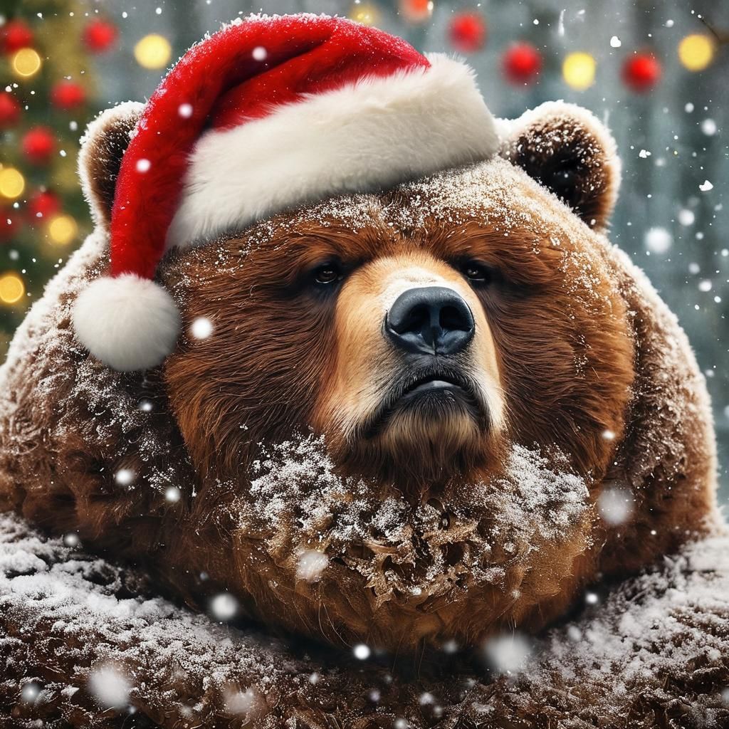 A Disgruntled Kodiak Bear on a Snowy Christmas