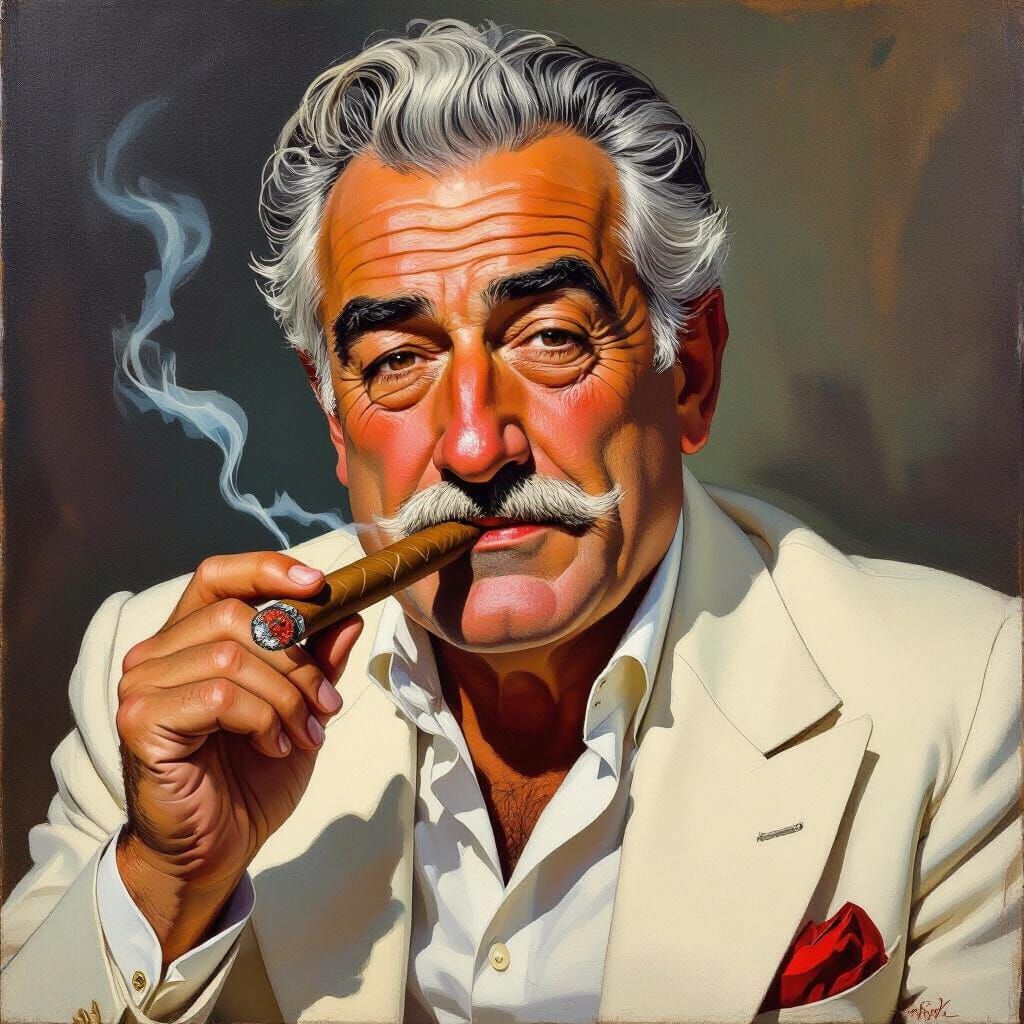 Sicilian Man with Cigar, in Fernand Lรฉger Style