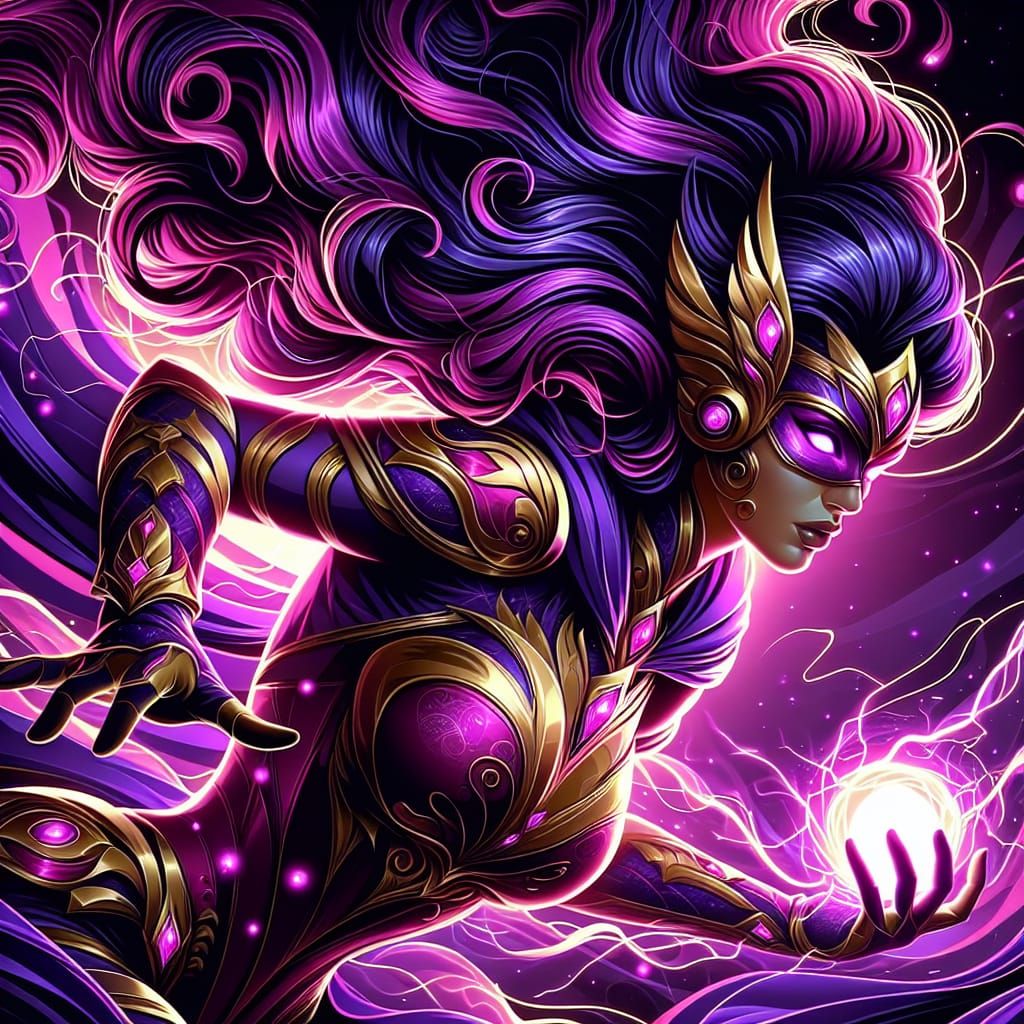 Empowered Heroine Charges Energy in Manga Style