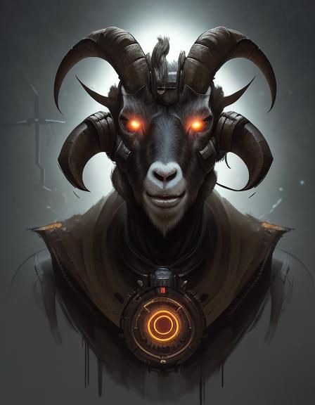 Sinister Clockwork Goat Robot, Digital Art