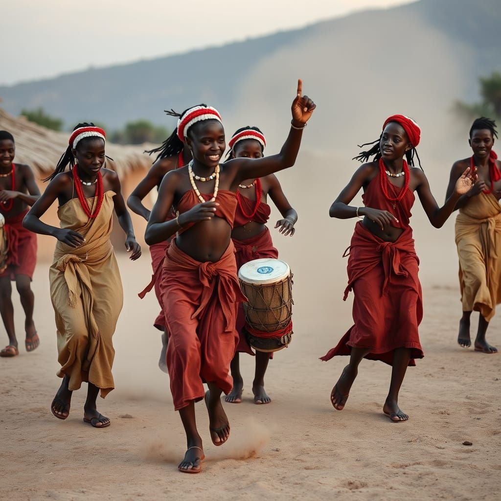 Joyful African Children Dancing in Hyperrealistic Style