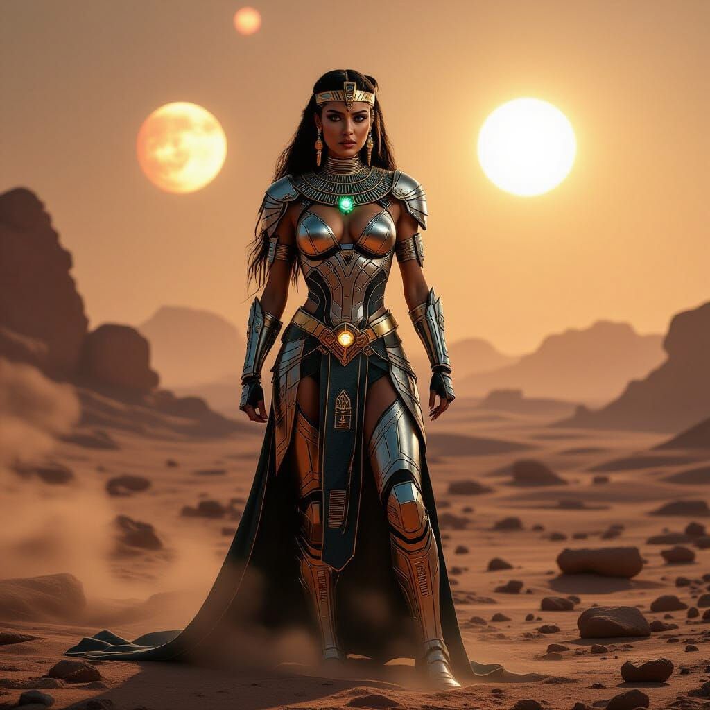 Egyptian Princess in Cybernetic Armor on Alien Planet