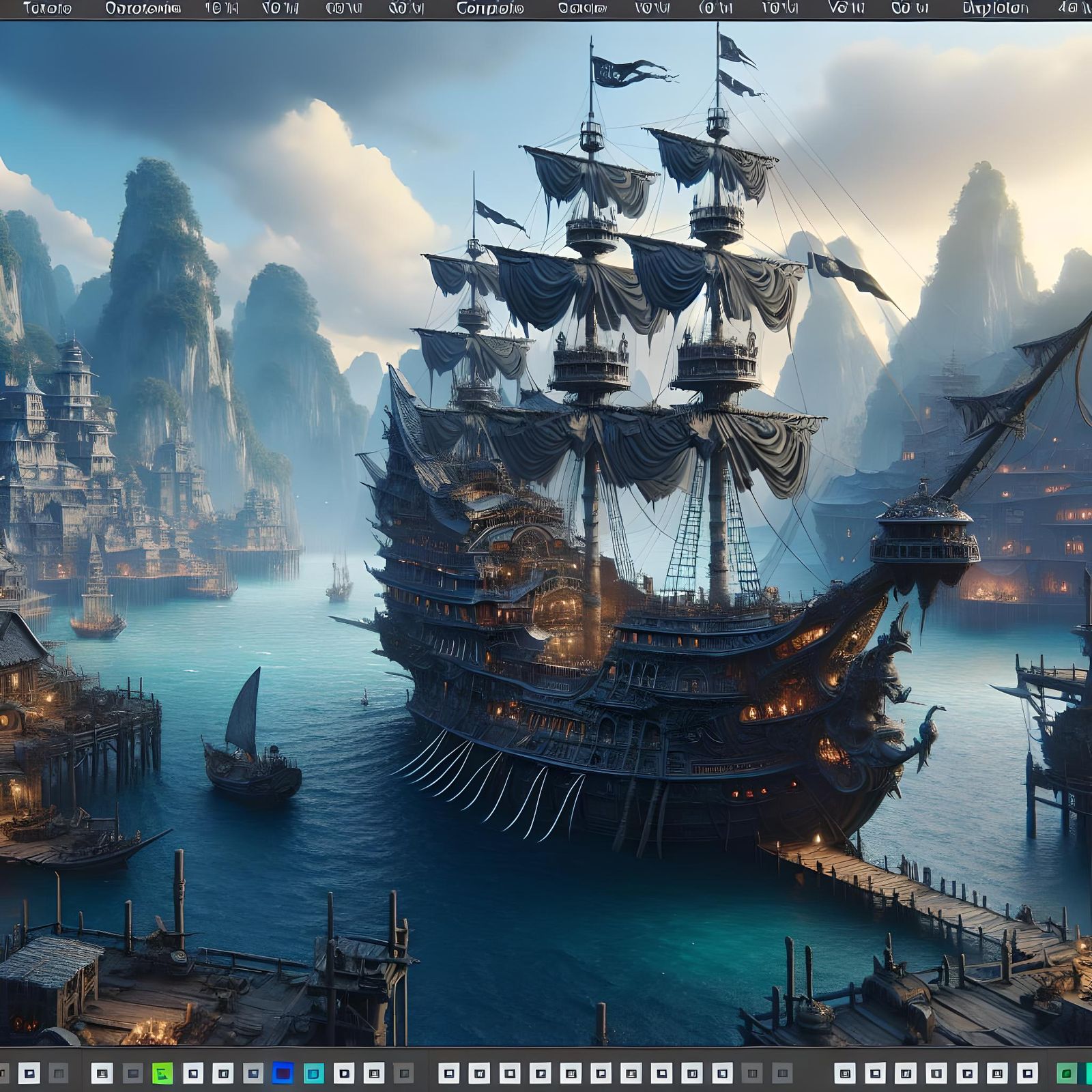 Detailed Pirate Ship in Pirate Bay: Hyperrealistic Matte Pai...