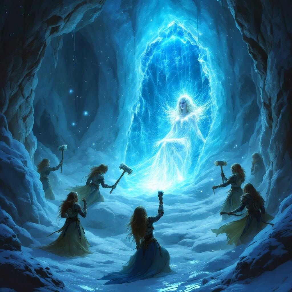 Ethereal Goddess Unfrozen by Brave Elf-Like Guardians