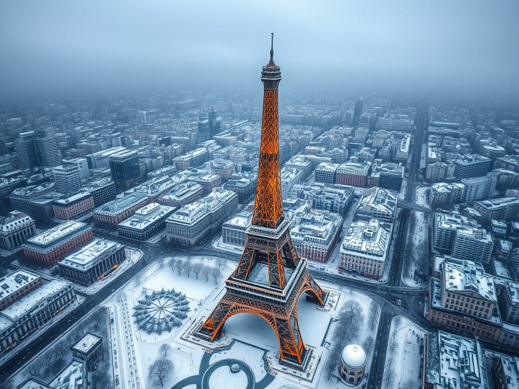 Snowy Paris Cityscape with Eiffel Tower View