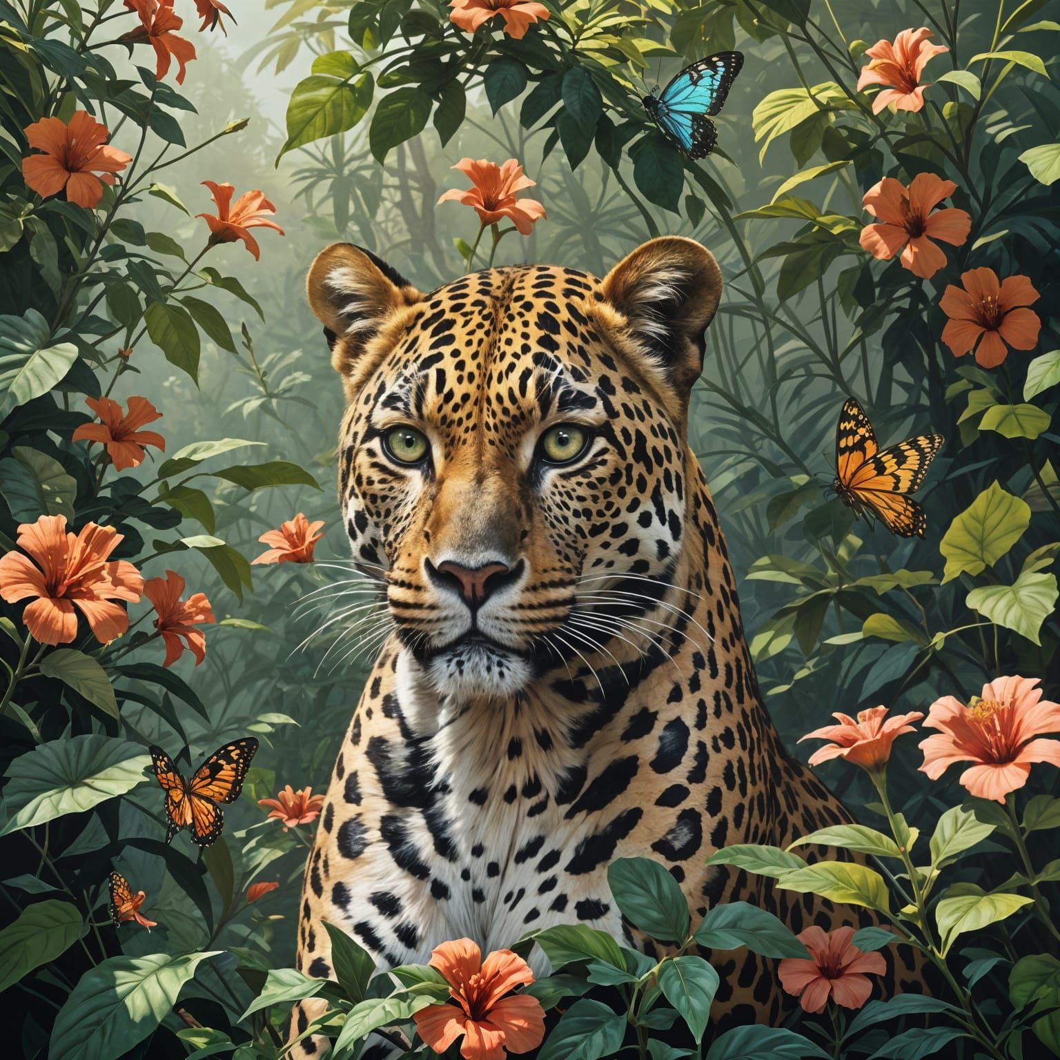 Leopard with Butterfly Wings in Detailed Matte Painting