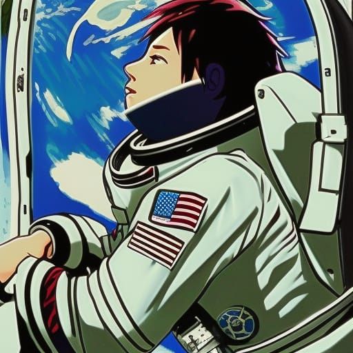 Anime Astronaut in Watercolor Style