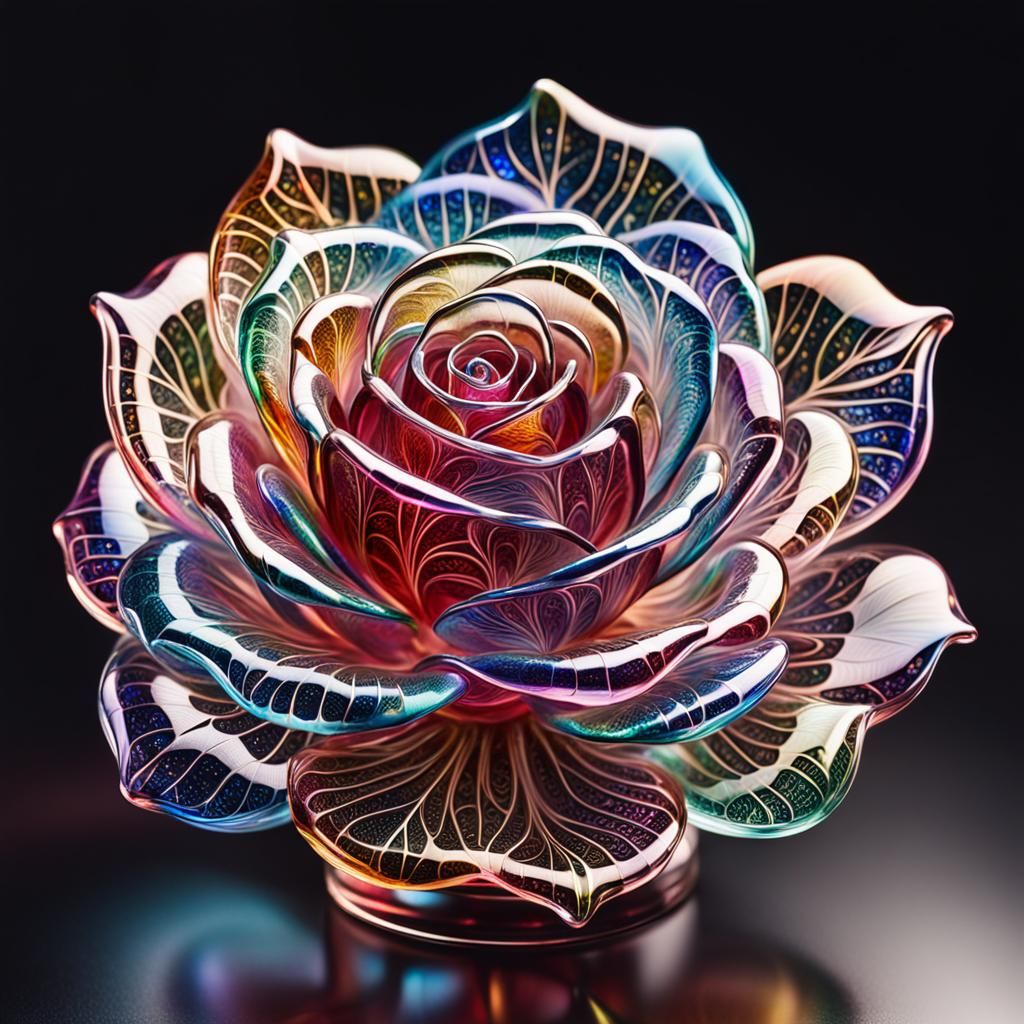 Psychedelic Glass Rose with Transparent Petals
