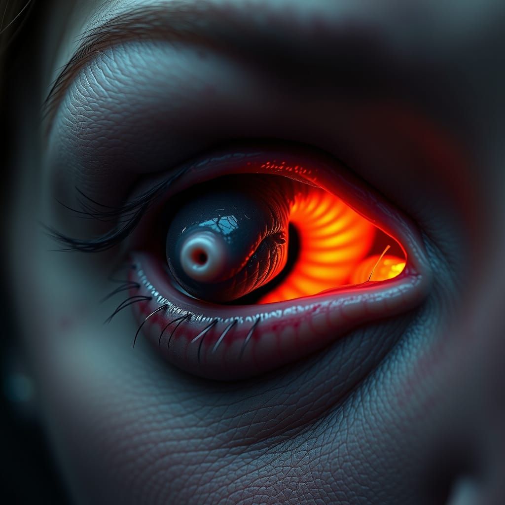 Grotesque Dark Fantasy Worm Macro in Triadic Colors