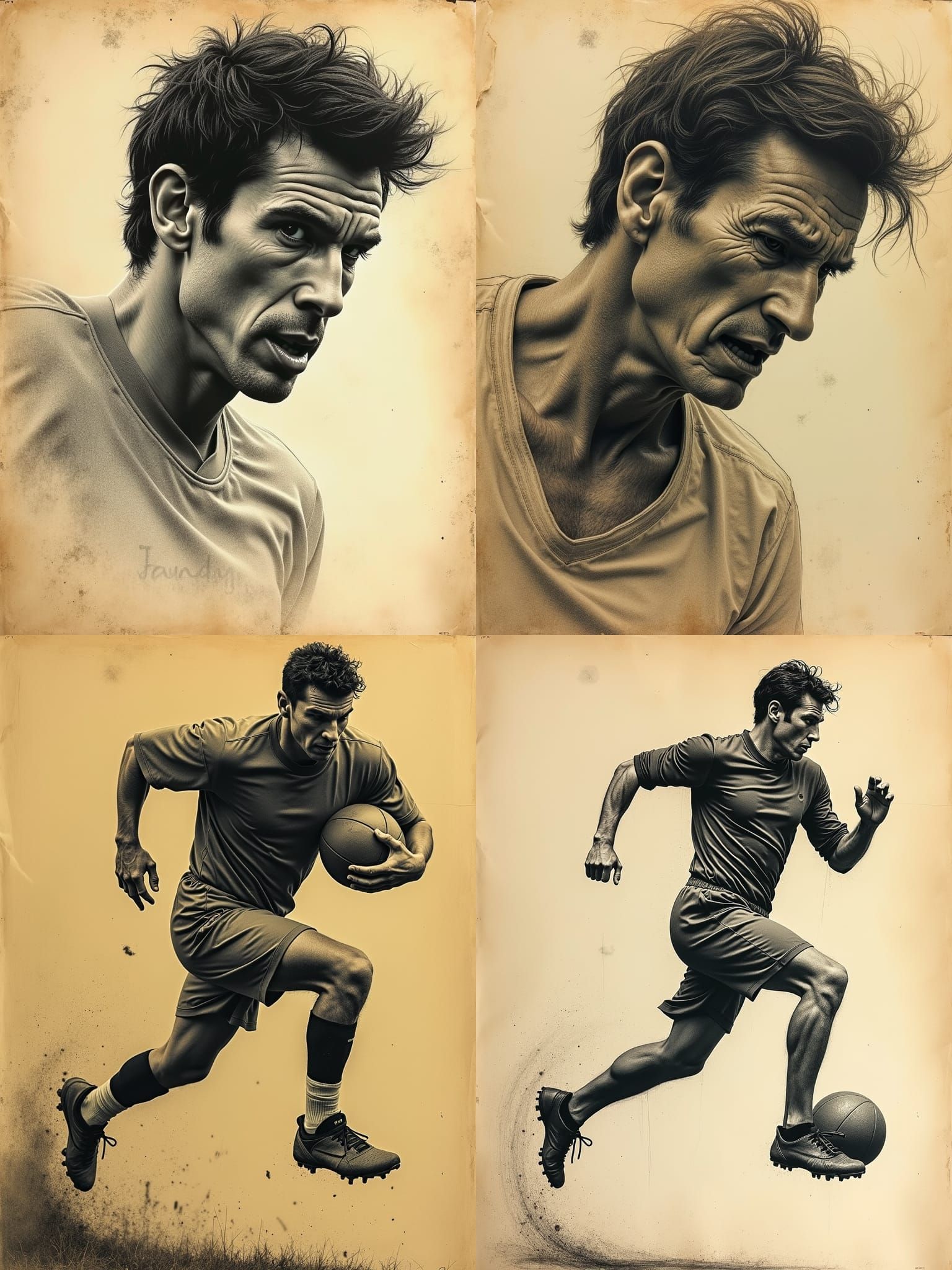 Rough charcoal sketch on old paper Leonard Nimoy jumping a b...