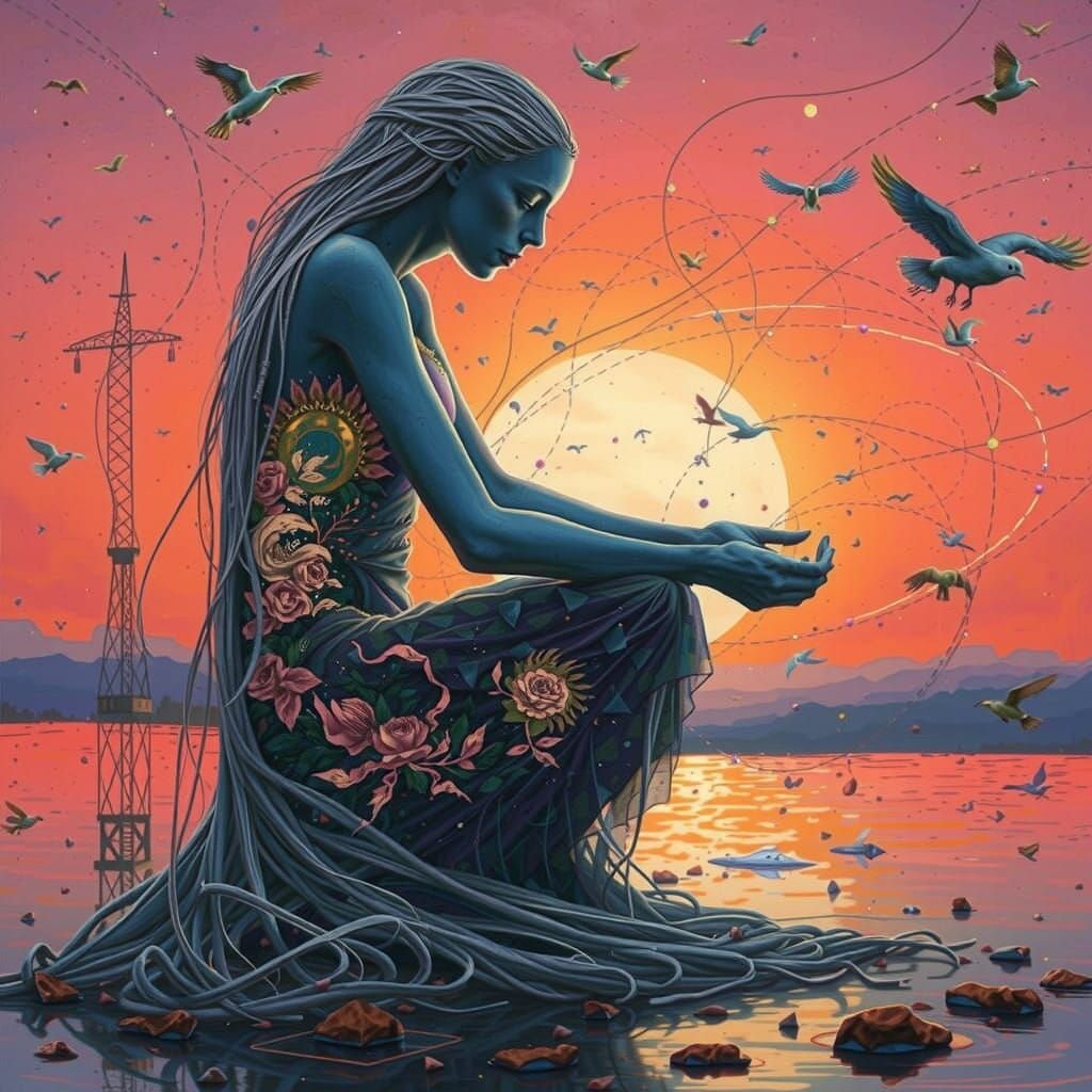 Surreal Goddess of Resilience Illuminates Shattered Reflecti...