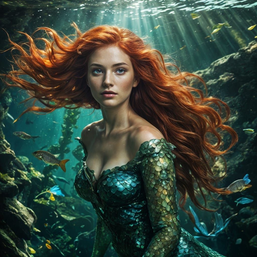 Beautiful Mermaid in Sunken Ship: Photorealistic Underwater ...