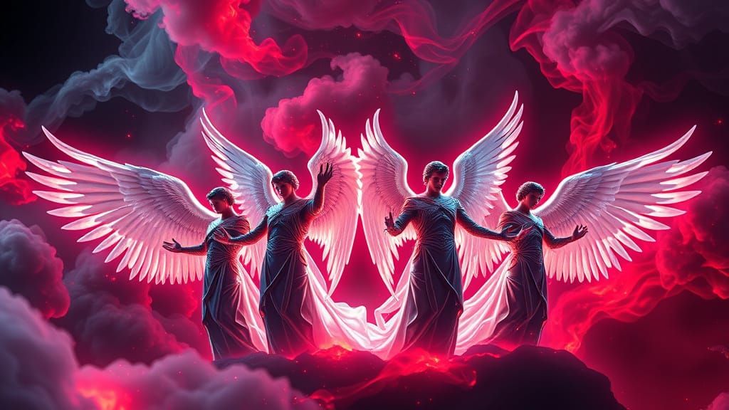 Majestic Archangels Defy Dark Winds in Cosmic Splendor