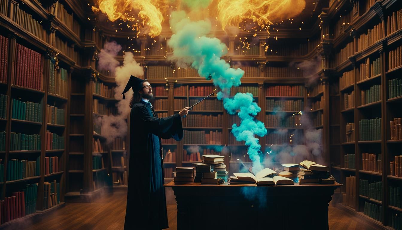 Young Wizard's Spell Practice in Exploding Library