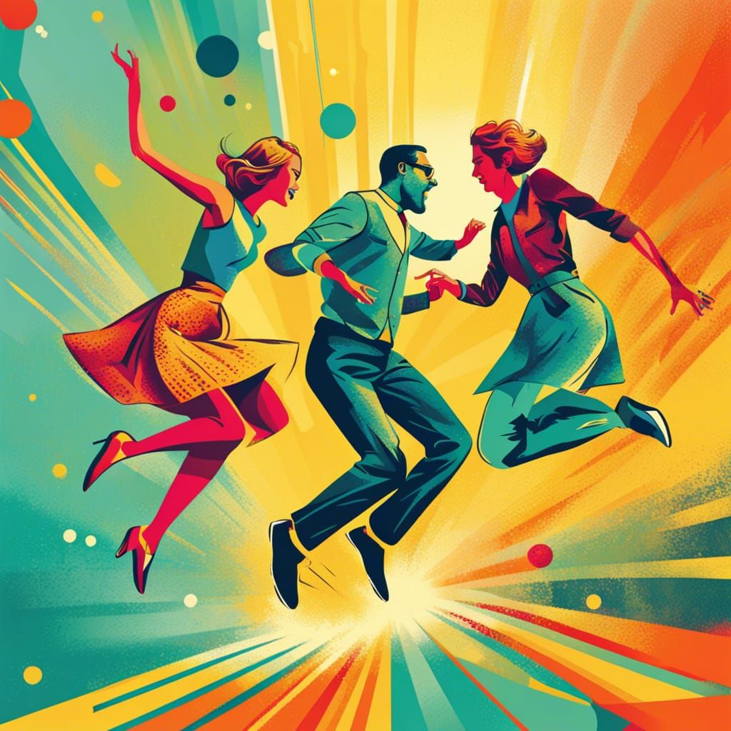 Energetic Couple Jiving in Pop Art Style