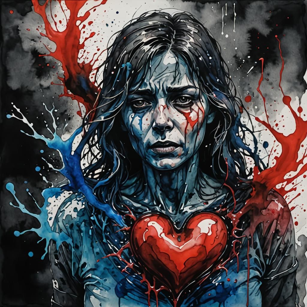Watercolor Painting of Anguish After Heart Attack