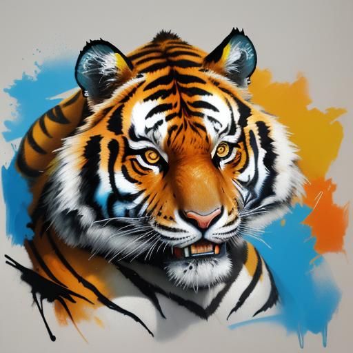 Tiger Double Exposure in Van Gogh Graffiti Style