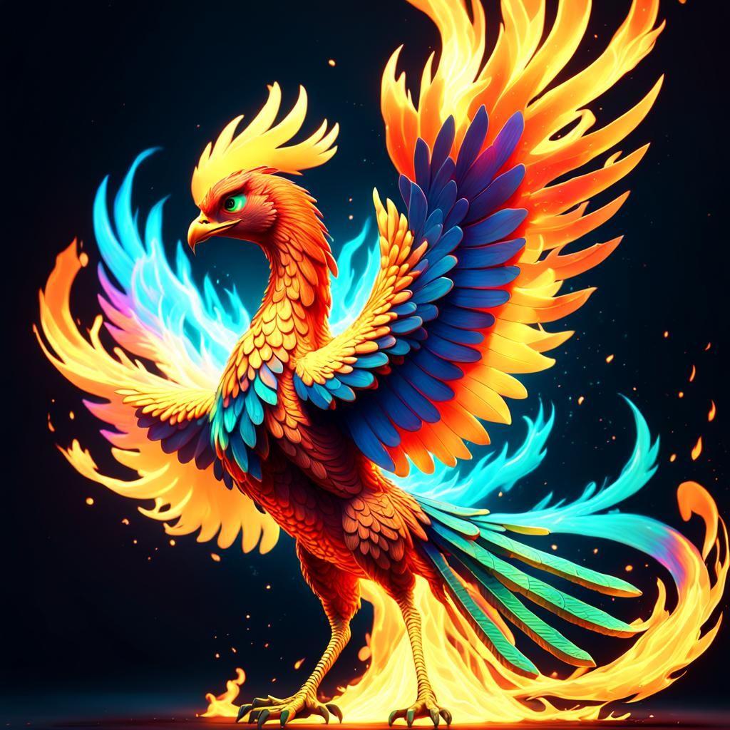 Holographic Phoenix Reborn: 3D Digital Art
