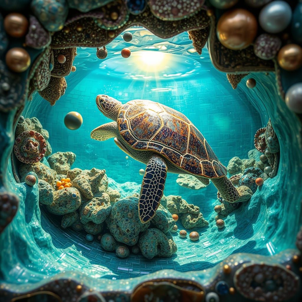 Astral Turtle Swimming Through Volumetric Sea