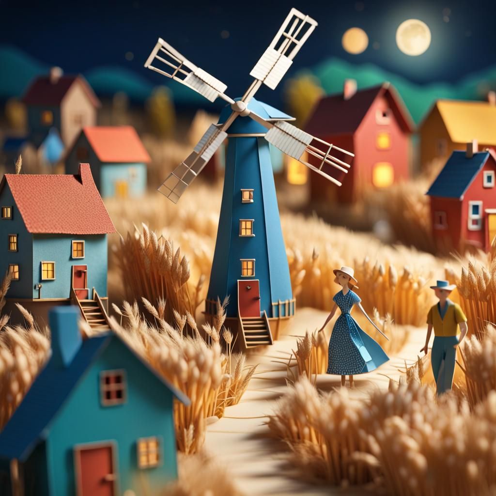 Vibrant 3D Farmers Working at Night