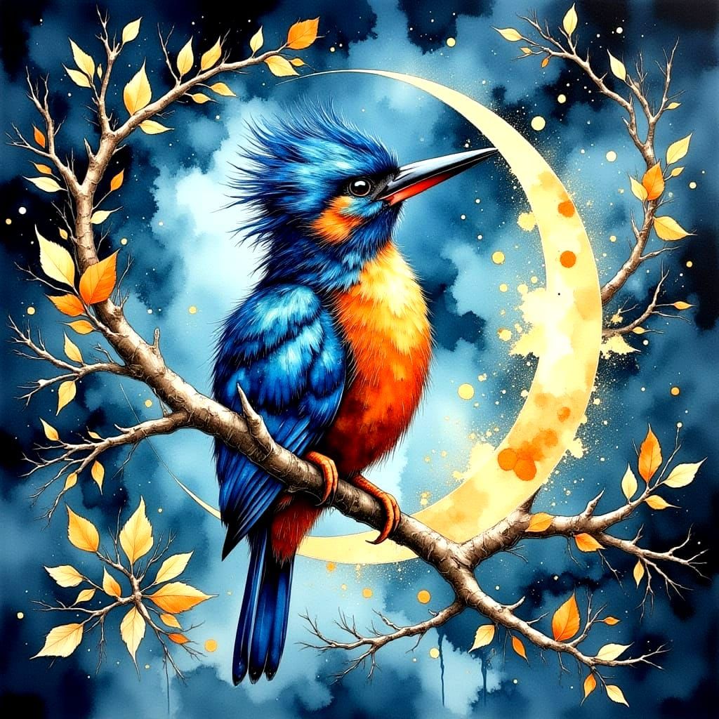 Ethereal Cosmic Kingfisher in Moonlit Splendor