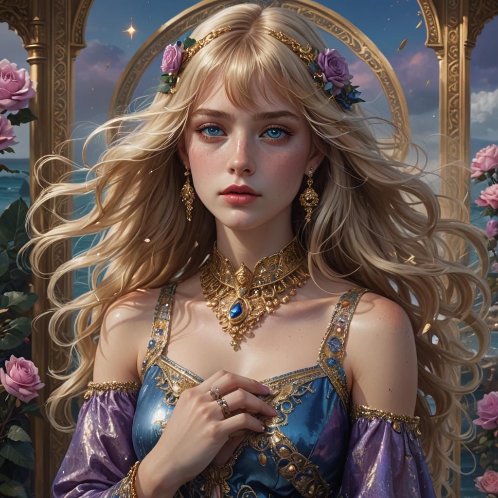 Goddess with Blonde Hair and Blue Eyes