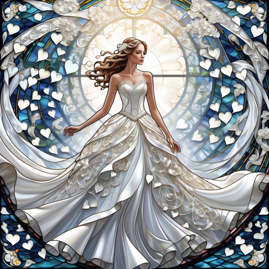 Stained Glass Bride in Flowing Heart Dress