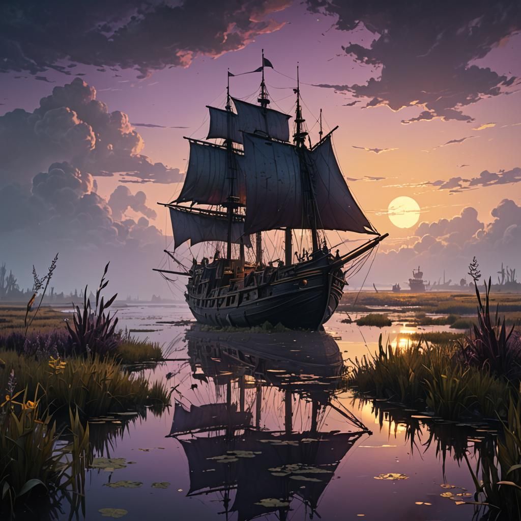 Marsh Ship in Dark Fantasy Style